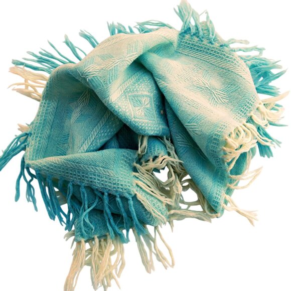 Vintage Blue Baby Blanket w/ Pink Roses, Tassels Crib Size 36x39 Mid-Century - Picture 4 of 7